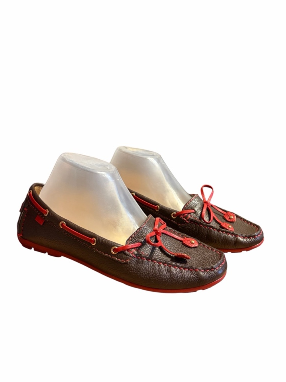 Marc Joseph NY Leather Driving Moccasins in Brown with Red Trim - Picture 2 of 6